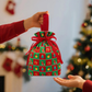 🍎Christmas Velvet Gift Bags, Drawstring Pouches with Handle, Xmas Santa Treat Sacks for Christmas Eve Apple, Candy & Small Gifts