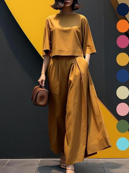 🔥Last Day Promotion 60% OFF🔥💯Fashionable Set: 3/4 Sleeve Loose Top & Flowing Wide-Leg Pants