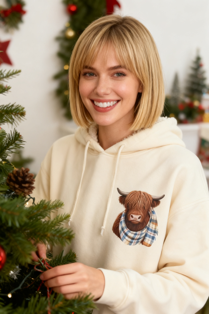🎅LAST DAY SALE 50% OFF💖🎁Cute Highland Cow Cozy Fleece-Lined Hooded Sweatshirt🦬3