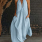 Sleeveless Stand-Collar Solid-Color Maxi Dress