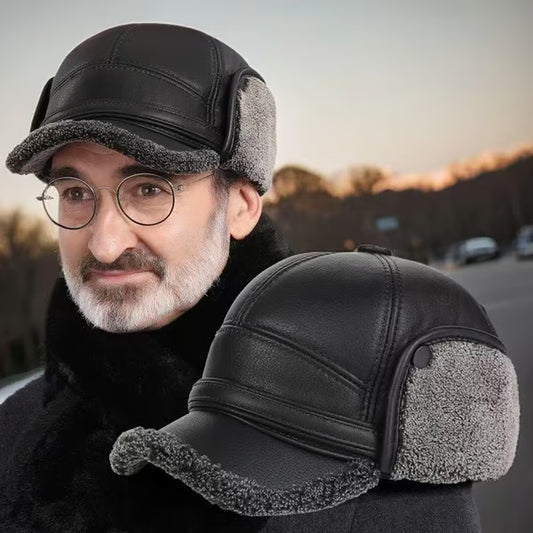💥LAST DAY SALE 60% OF🧢🐂New Men's Winter Hat with Sheepskin Flat Top Earmuffs