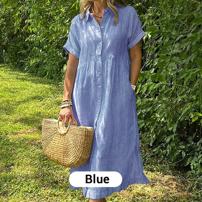 🌸Spring Sale-49% Off💃Striped Lapel Button Down Shirt Dress | With Functional Pockets