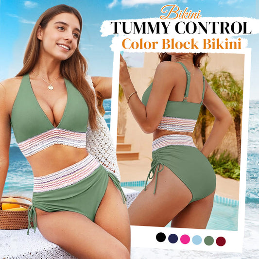 💥LAST DAY SALE 60% OFF🏖️👙High Waisted Tummy Control Color Block Bikini Sets