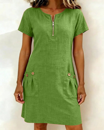 Spring Hot Sale 50% OFF!!🌿🌸Women's Half-Zip Button Pocket Dress