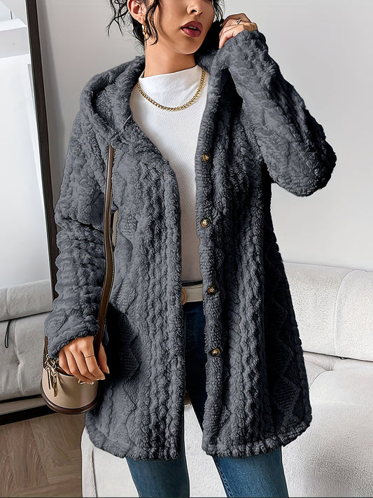 🎁LAST DAY SALE 49% OFF💛Womens Fuzzy Fleece Button Down Jacket Hooded Open Front Cardigan Sweater