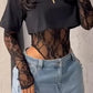 ⏰Last Day Sale 49% OFF💕Cropped Tee & Lace Bodysuit Set – Chic Layered Street Style ✨