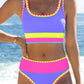 🏖️Hot Sale 50% OFF🌼Color Block Patchwork Nylon Sporty 3-Piece Bikini Set - High Waisted & Tummy Control Swimsuit👙🌈