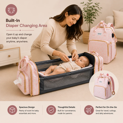 🍼4-in-1 Diaper Bag Backpack | Portable Baby Changing Travel Bed with Mosquito Net🛏️