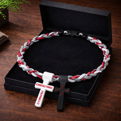 ✝️Triple-Rope Tornado Baseball Necklace – Cross Charm Pendant with "I CAN DO ALL THINGS PHL4:13"⚾