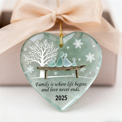 🔥Last Day: BUY 2 GET 1 FREE 🌊❄️Handmade Heart-shaped Sea Glass Family Ornament