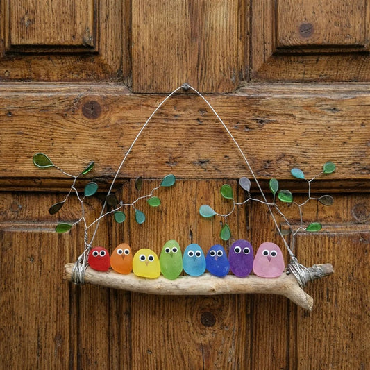 🐦  Colorful Sea Glass Bird Perch: Perfect Gift for Nature Lovers