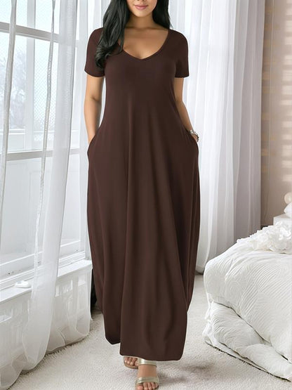 💃Spring Sale 50% OFF⏳Women's Round Neck Short Sleeve Casual Soft Fabric Long Dress