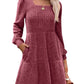 🔥LAST DAY SALE 60% OFF!!💥🍂Womens Square Neck Long Sleeve Fall Dresses Casual Babydoll Sweater Dress🍂