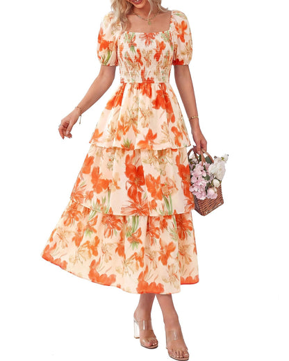 🌸 Ditsy Floral Square Neck Mini Dress | Stretch Smocked Bodice & Puff Sleeves 💐