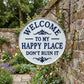 🏡Final Hours Flash Sale ￡7.99!!⏰Vintage Round Metal Sign – “Welcome to My Happy Place Don’t Ruin It” Garden Wall Decor