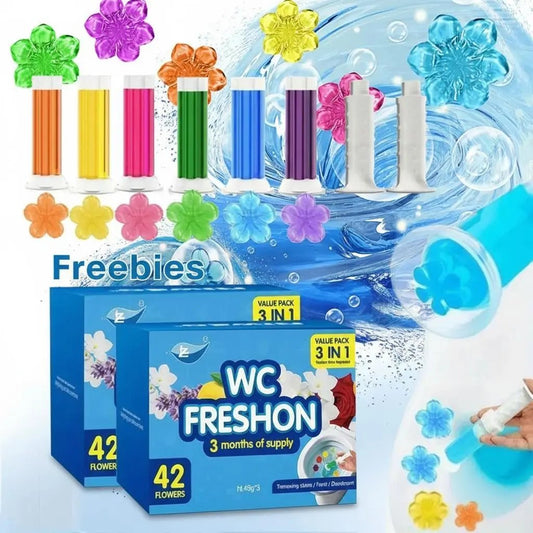 42 Flowers! 3-Tubes Toilet Gel Stamp Box Deodorizing Bathroom Freshener
