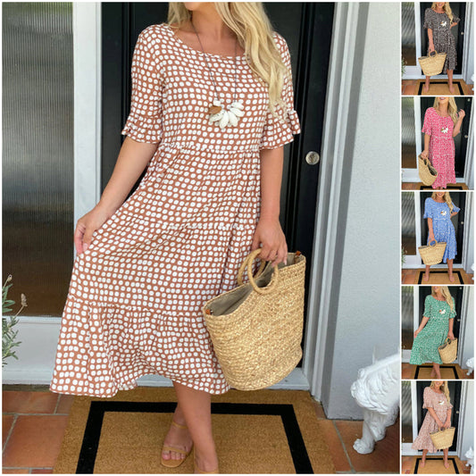 🎁🔥LAST DAY 50% OFF -💥Round Neck Polka Dot Print Midi Dress