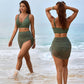 Mesh High Waisted Tummy Control Sarong Wraps Bikini Set