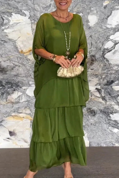 Elegant Round Neck Mesh Floral Layered Dress