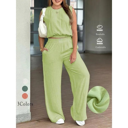 ☀LAST DAY SALE 50% OFF!!💃🌷Women's Cotton Sleeveless Tank & Wide Leg Pants 2-Piece Lounge Set