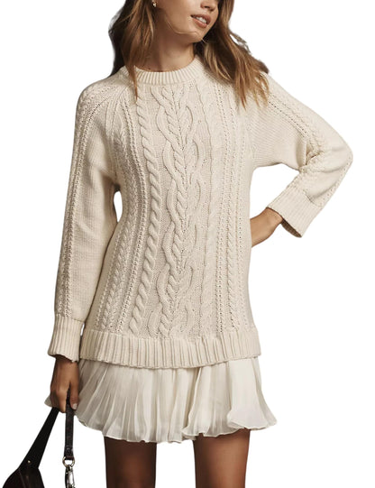 🔥Limited Hot Sale 50% OFF🎁🧥Women Crewneck Cable Knit Sweater Mini Dress