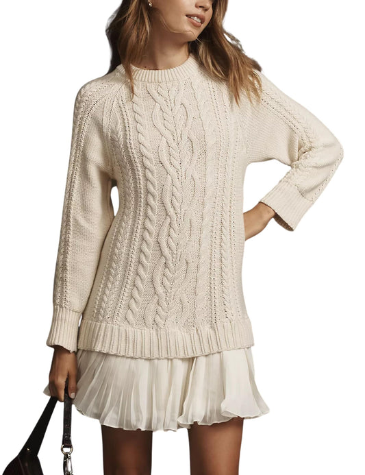 🔥Limited Hot Sale 50% OFF🎁🧥Women Crewneck Cable Knit Sweater Mini Dress