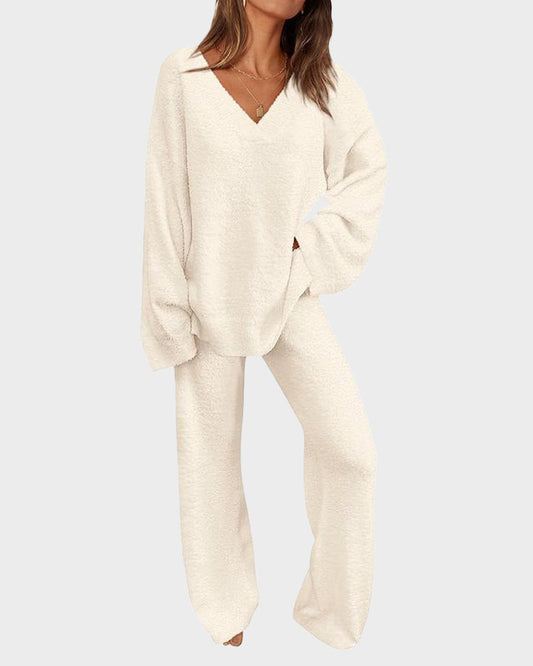 🔥Last Day 50% OFF - 💃🏼Soft Fuzzy V-Neck Loungewear Set