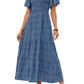 🌷LAST DAY SALE 50% OFF!!💥2026 Summer Casual Floral Print Short Flutter Sleeve Crew Neck Smocked High Waist Flowy Maxi Dress