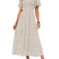 🌷LAST DAY SALE 50% OFF!!💥2026 Summer Casual Floral Print Short Flutter Sleeve Crew Neck Smocked High Waist Flowy Maxi Dress