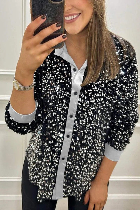🔥2026 HOT SALE 60% OFF🔥💖Women's Sequin Button-Down Shirt with Lapel Collar