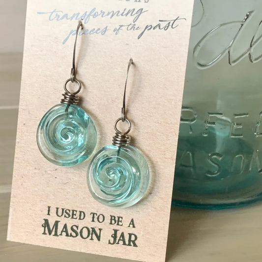 🌊LAST DAY 60% OFF - Recycled Glass Spiral Earrings: Upcycled Mason Jar Dangles