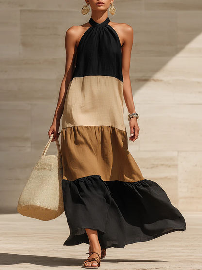 Spring Hot Sale 50% OFF!!🌿🌸Elegant Artistic Color Blocking Maxi Dress