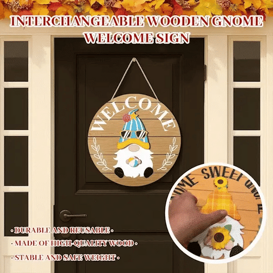 🎄Interchangeable Wooden Gnome Welcome Sign🎈