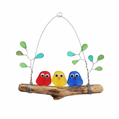 🐦  Colorful Sea Glass Bird Perch: Perfect Gift for Nature Lovers