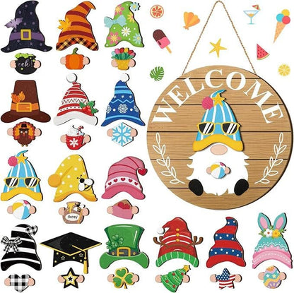 🎄Interchangeable Wooden Gnome Welcome Sign🎈