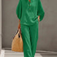 🔥 49% OFF🔥Women's Batwing Sleeve Linen Cotton Two-Piece Set – Casual Shirt & Wide Leg Pants Outfit