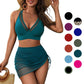 👙LAST DAY SALE 50% OFF🌊Women’s High Waisted Tummy Control Mesh Sarong Wraps Bathing Suit Bikini Set