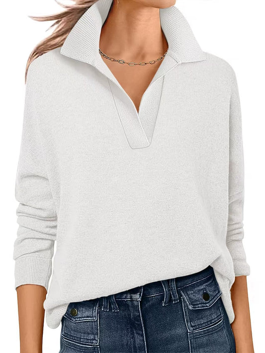 🔥Flash Sale 50% OFF!!⚡Lightweight Women’s Knit Sweater – V-Neck Polo Long Sleeve Pullover