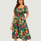 ⏰Summer Hot Sale 50% OFF💃Floral Smocked Square Neck Midi Dress with Pockets
