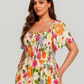 ⏰Summer Hot Sale 50% OFF💃Floral Smocked Square Neck Midi Dress with Pockets