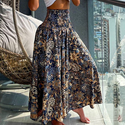 ⏳Limited-time 50% OFF⏰Casual Floral Print Shirred Wide Leg Skirt Pants