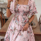 LAST DAY SALE 50% OFF🔥Women’s Elegant Square Neck Floral Print Smocked Dress