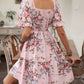 LAST DAY SALE 50% OFF🔥Women’s Elegant Square Neck Floral Print Smocked Dress