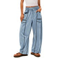 Women's Casual Loose Drawstring Wide-Leg Pants