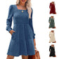 🍂2025 New Style⏰Women's Square Neck Lantern Sleeve Ribbed Dress