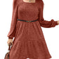 🍂2025 New Style⏰Women's Square Neck Lantern Sleeve Ribbed Dress