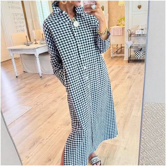 Women’s Loose Fit Plaid Long Shirt Dress
