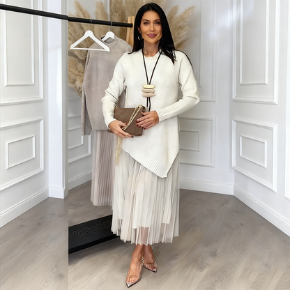 Women’s Irregular Sweater & Pleated Tank Midi Dress 2-Piece Set