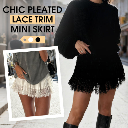 Chic Pleated Lace Trim Mini Skirt