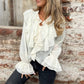 Solid Color Ruffle Bell-Sleeve Top